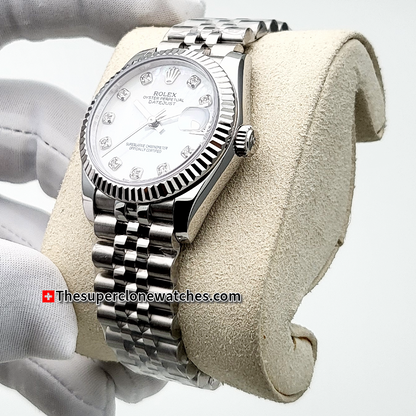 Rolex Datejust Oystersteel and White Gold Diamonds Set White Mother-of-Pearl Dial 31mm Exact 1:1 Super Clone 2236 Swiss Movement Replica Watch Ref-278274