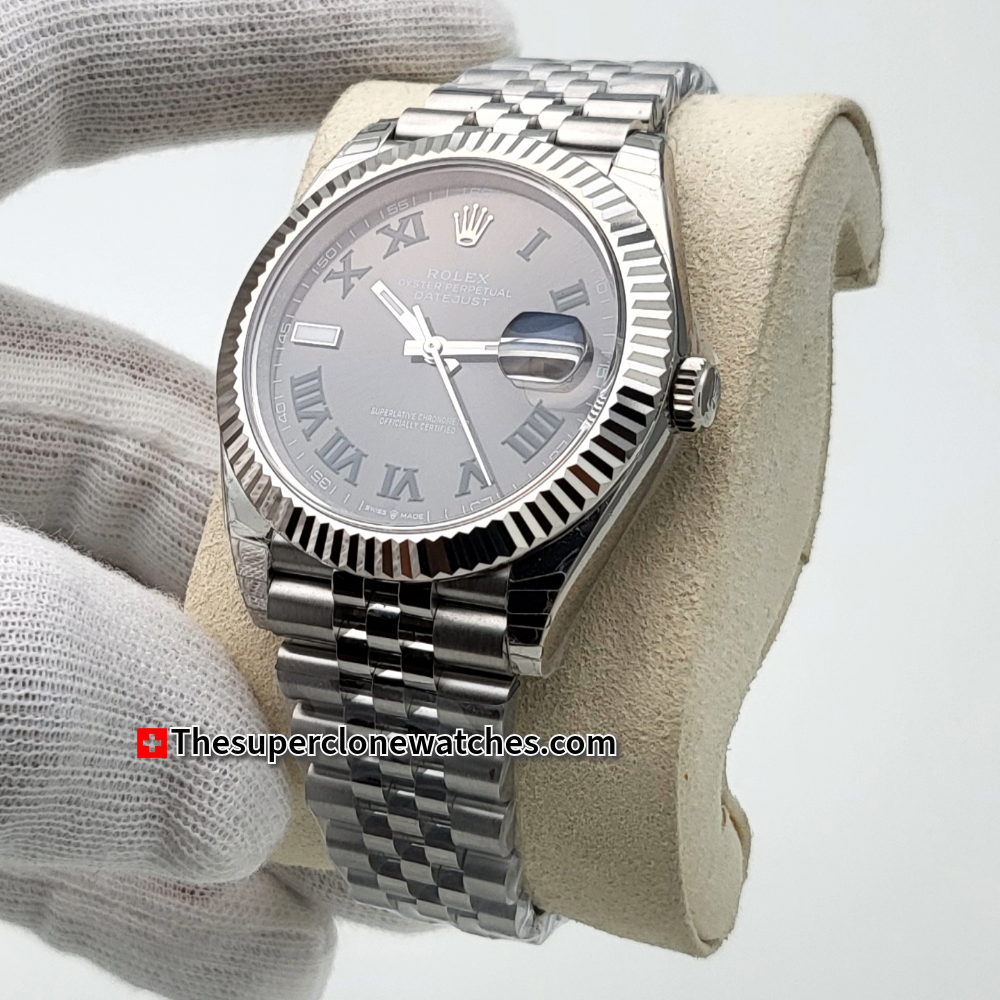 Rolex Datejust Oystersteel and White Gold Slate Dial Exact 1:1 Super Clone 3235 Swiss Movement Replica Watch
