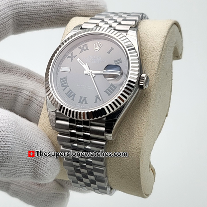 Rolex Datejust Oystersteel and White Gold Slate Dial Exact 1:1 Super Clone 3235 Swiss Movement Replica Watch