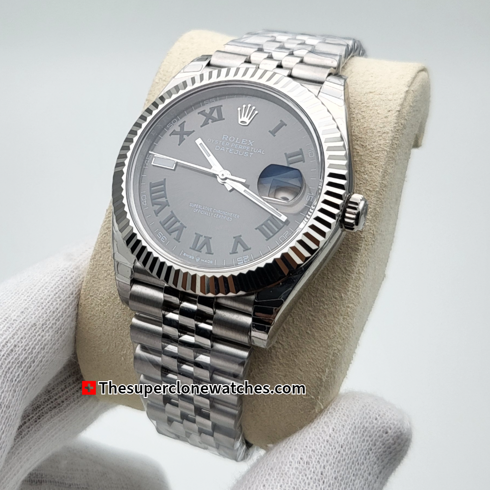 Rolex Datejust Oystersteel and White Gold Slate Dial Exact 1:1 Super Clone 3235 Swiss Movement Replica Watch Ref-126334