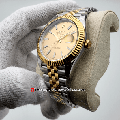 Rolex Datejust Oystersteel and Yellow Gold Champagne-Colour Dial Exact 1:1 Super Clone 3235 Swiss Movement Replica Watch Ref-126333