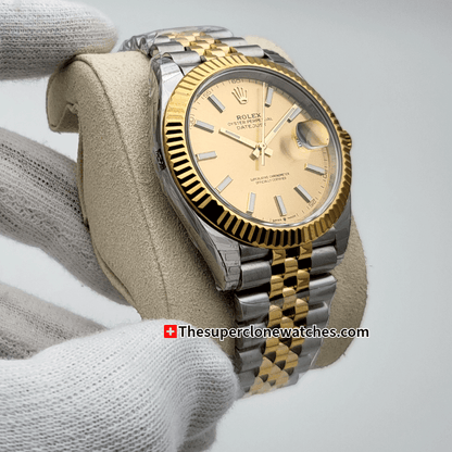 Rolex Datejust Oystersteel and Yellow Gold Champagne-Colour Dial Exact 1:1 Super Clone 3235 Swiss Movement Replica Watch Ref-126333