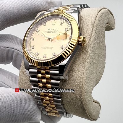 Rolex Datejust Oystersteel and Yellow Gold Champagne-Colour with Diamonds Set Dial Exact 1:1 Super Clone 3235 Swiss Movement Replica Watch Ref-126333