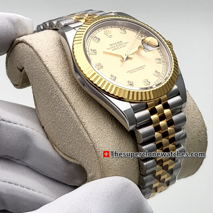 Rolex Datejust Oystersteel and Yellow Gold Champagne-Colour with Diamonds Set Dial Exact 1:1 Super Clone 3235 Swiss Movement Replica Watch Ref-26333