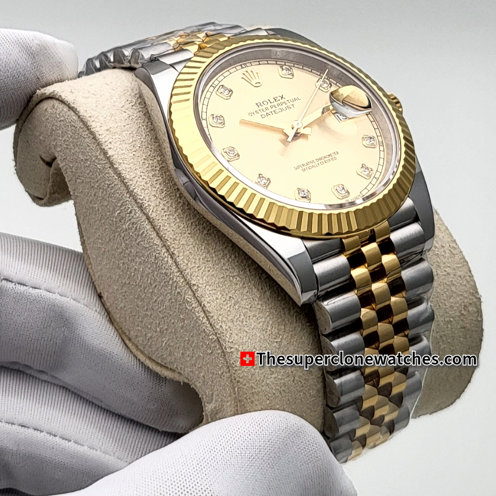 Rolex Datejust Oystersteel and Yellow Gold Champagne-Colour with Diamonds Set Dial Exact 1:1 Super Clone 3235 Swiss Movement Replica Watch Ref-126333
