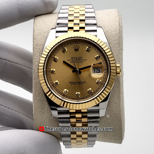 Rolex Datejust Oystersteel and Yellow Gold Champagne-Colour with Diamonds Set Dial Exact 1:1 Super Clone 3235 Swiss Movement Replica Watch Ref-126333