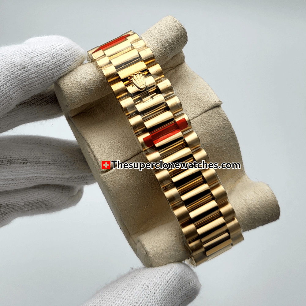 Rolex Day-Date 18kt Yellow Gold Bright Black Dial Exact 1:1 Super Clone 3255 Swiss Movement Replica Watch Ref-228238