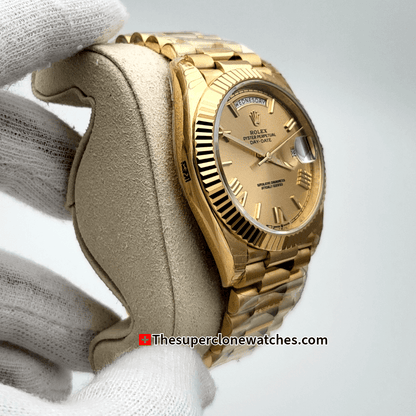 Rolex Day-Date 18kt Yellow Gold Champagne-colour Dial Exact 1:1 Super Clone 3255 Swiss Movement Replica Watch Ref-228238