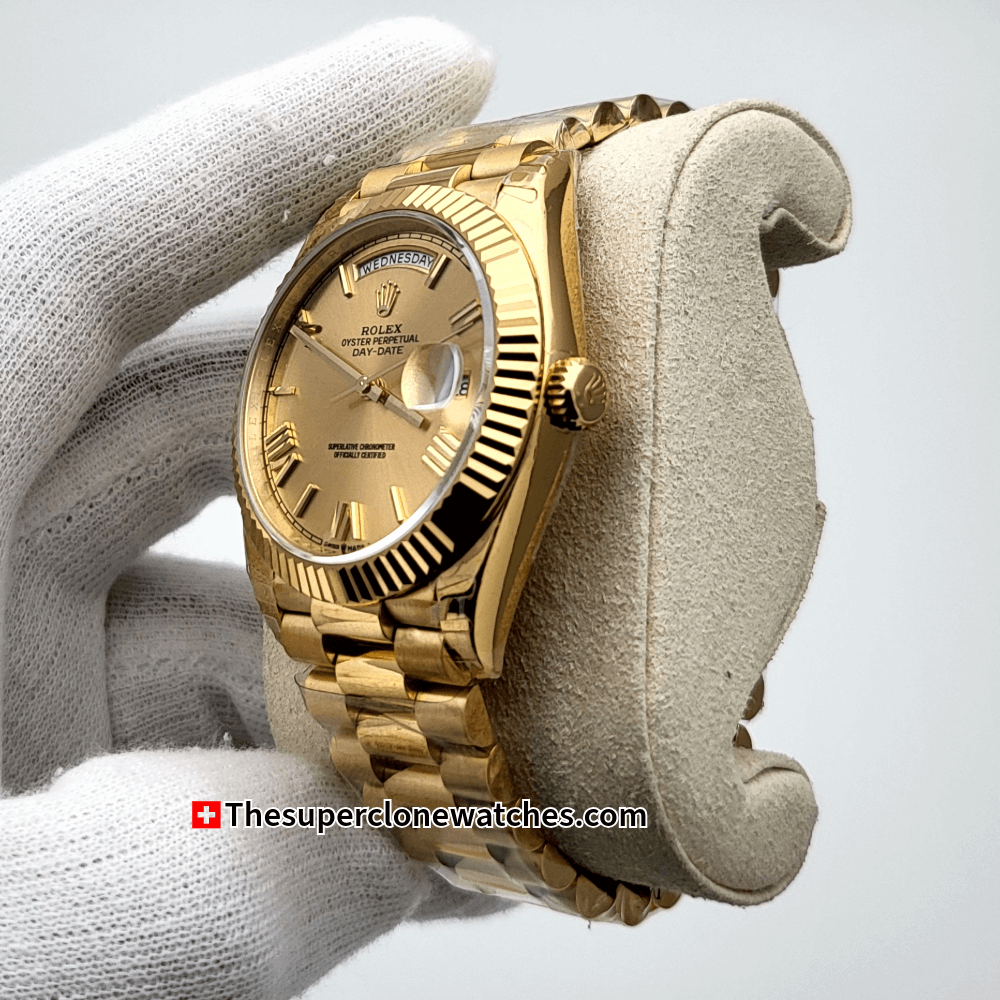 Rolex Day-Date 18kt Yellow Gold Champagne-colour Dial Exact 1:1 Super Clone 3255 Swiss Movement Replica Watch Ref-228238