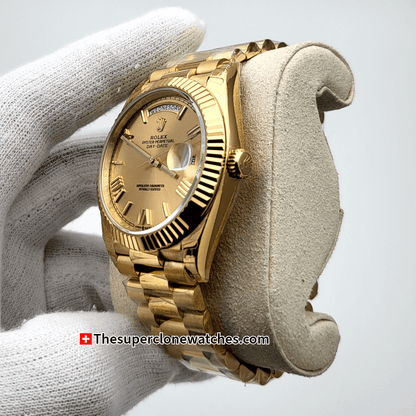 Rolex Day-Date 18kt Yellow Gold Champagne-colour Dial Exact 1:1 Super Clone 3255 Swiss Movement Replica Watch Ref-228238