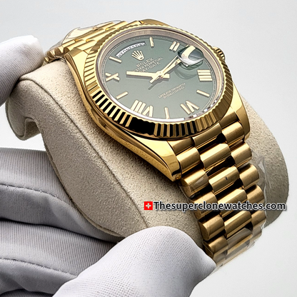 Rolex Day-Date 18kt Yellow Gold Green Dial Exact 1:1 Super Clone 3255 Swiss Movement Replica Watch Ref-228238