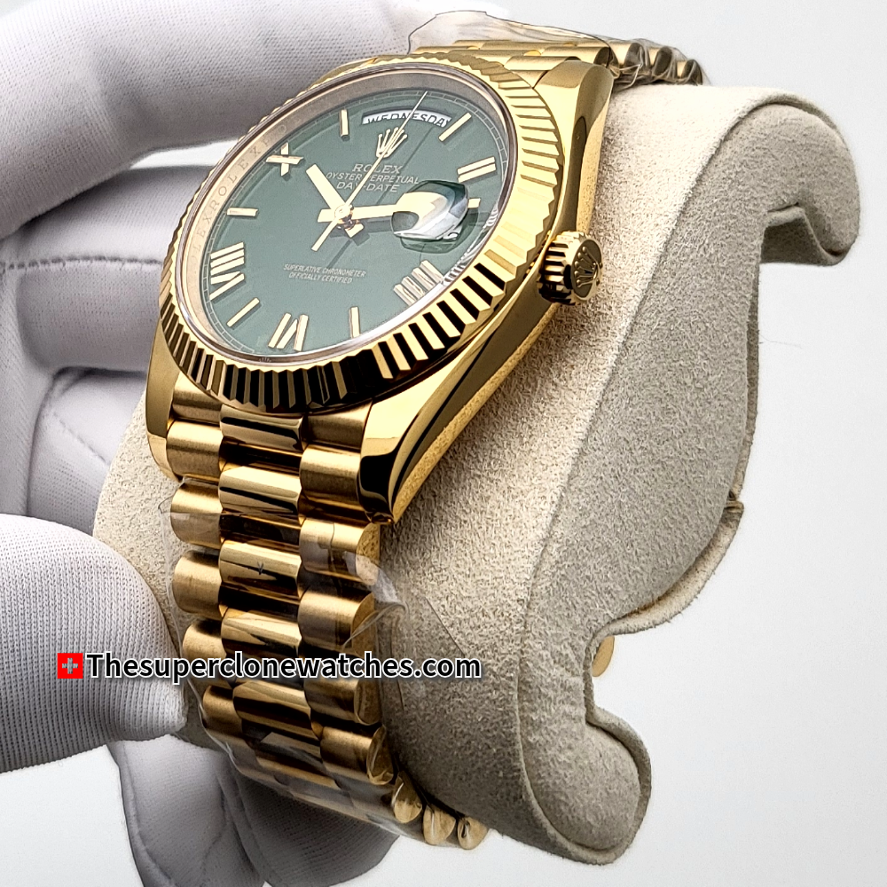 Rolex Day-Date 18kt Yellow Gold Green Dial Exact 1:1 Super Clone 3255 Swiss Movement Replica Watch Ref-228238