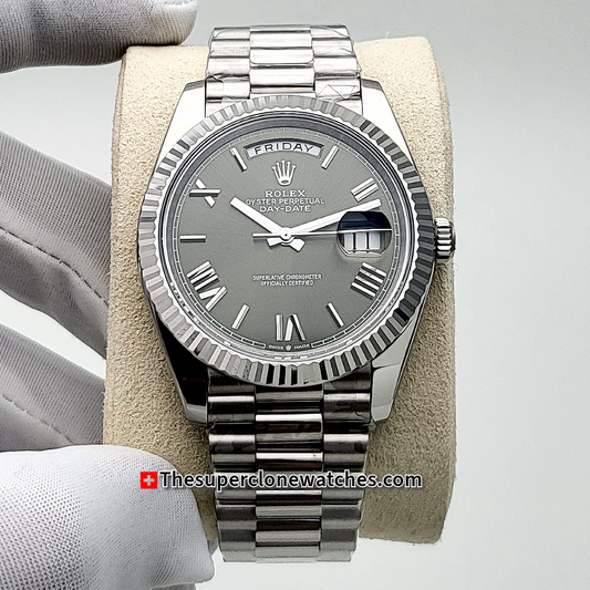 Rolex Day-Date Oyster Platinum Olive Green Dial Exact 1:1 Super Clone 3255 Swiss Movement Replica Watch Ref-228236