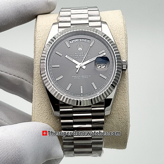 Rolex Day-Date Oyster White Gold Slate Dial Exact 1:1 Super Clone 3255 Swiss Movement Replica Watch Ref-228239