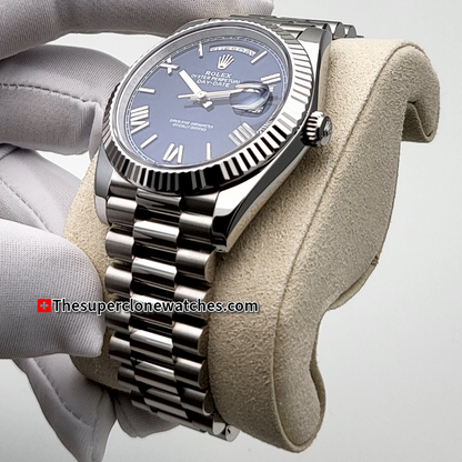 Rolex Day-Date White Gold Bright Blue Dial 40mm Exact 1:1 Super Clone 3255 Swiss Movement Replica Watch Ref-228239