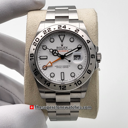 Rolex Explorer II Oystersteel Bracelet White Dial Exact 1:1 Super Clone 3285 Swiss Movement Replica Watch Ref-226570