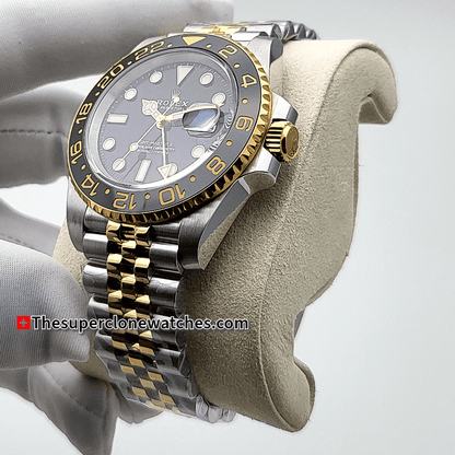 Rolex GMT Master II Oystersteel and Yellow Gold Black Dial 40mm Exact 1:1 Super Clone 3285 Swiss Movement Replica Watch Ref-126713GRNR