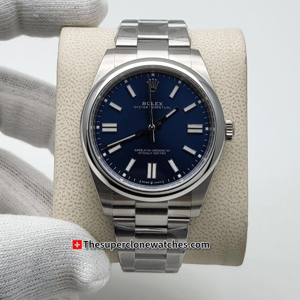 Rolex Oyster Perpetual Bright Blue Dial Exact 1:1 Super Clone 3230 Movement Replica Watch Ref-134300