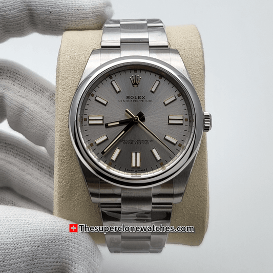 Rolex Oyster Perpetual Silver Dial Exact 1:1 Super Clone 3230 Swiss Movement Replica Watch Ref-134300