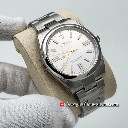 Rolex Oyster Perpetual Silver Dial Exact 1:1 Super Clone 3230 Swiss Movement Replica Watch Ref-134300