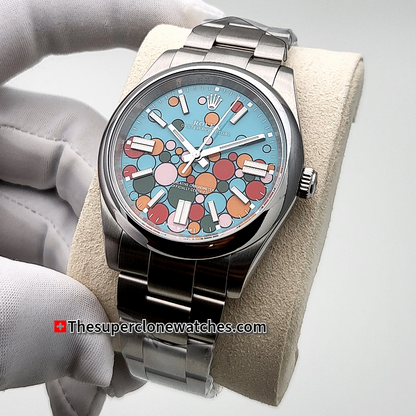 Rolex Oyster Perpetual Turquoise Blue Celebration Motif Dial Exact 1:1 Super Clone 3230 Swiss Movement Replica Watch Ref-134300