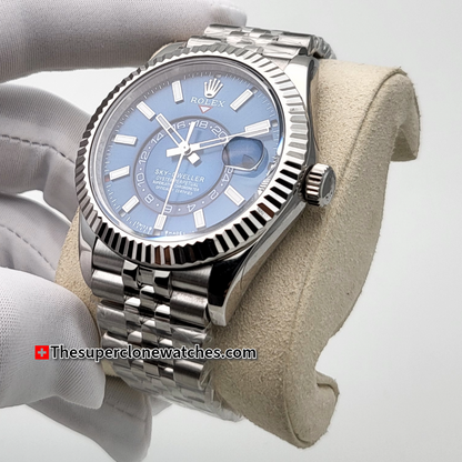 Rolex Sky-Dweller Oystersteel and White Gold Bright Blue Dial Jubilee Bracelet Exact 1:1 Super Clone 9002 Swiss Movement Replica Watch Ref-336934