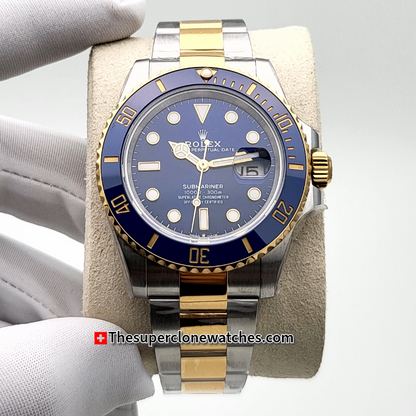 Rolex Submariner Date 2-Tone Royal Blue Dial Exact 1:1 Super Clone 3235 Swiss Movement Replica Watch Ref-126613LB