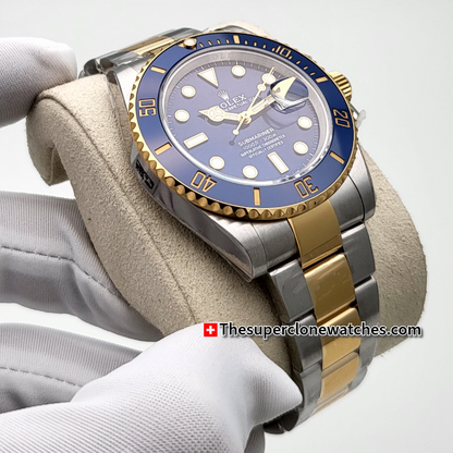 Rolex Submariner Date 2-Tone Royal Blue Dial Exact 1:1 Super Clone 3235 Swiss Movement Replica Watch Ref-126613LB