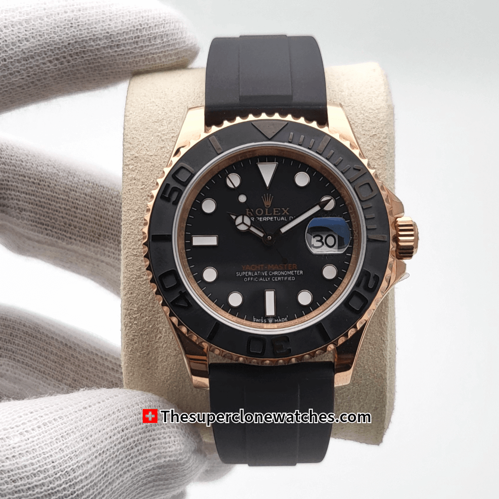 Rolex Yacht-Master Everose Gold Oysterflex Exact 1:1 Super Clone 3235 Swiss Movement Replica Watch Ref-126655