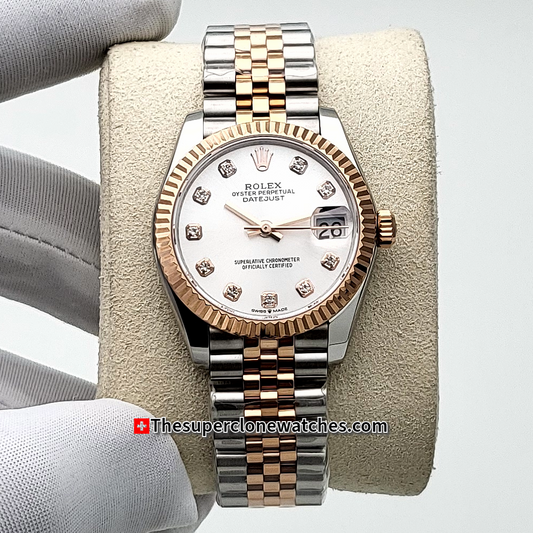 Rolex Datejust Oystersteel and Everose Gold Diamonds Set Silver Dial 31mm Exact 1:1 Super Clone 2236 Swiss Movement Replica Watch Ref-278271