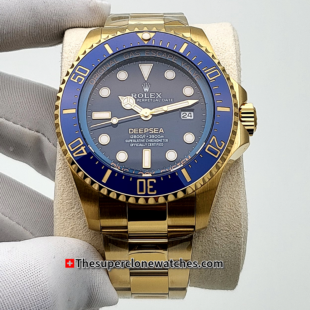 Rolex Deepsea Oyster Yellow Gold Blue Dial Exact 1:1 Super Clone 3235 Swiss Movement Replica Watch Ref-136668LB