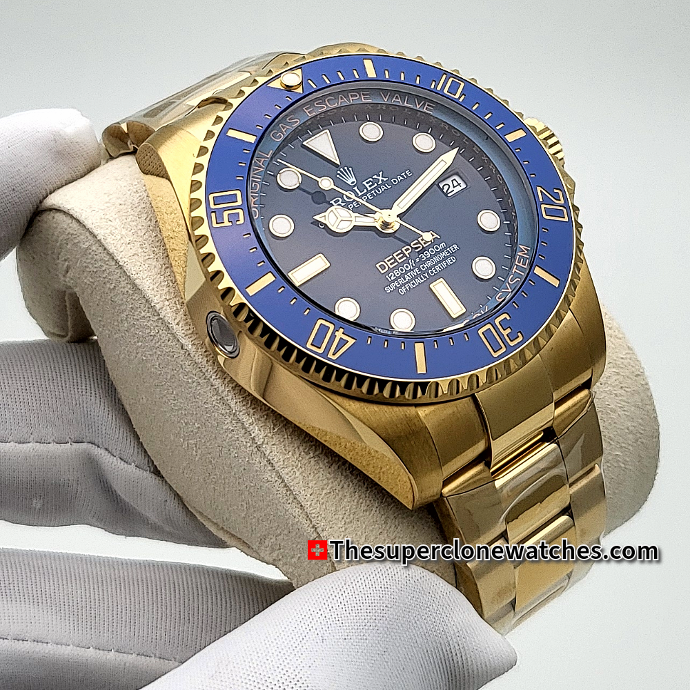 Rolex Deepsea Oyster Yellow Gold Blue Dial Exact 1:1 Super Clone 3235 Swiss Movement Replica Watch Ref-136668LB