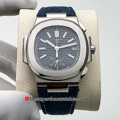 Patek Philippe Nautilus White Gold 5980/60G-001 Opaline Blue-Gray Dial 45mm Exact 1:1 Super Clone CH 28-520 C/522 Swiss Movement Replica Watch