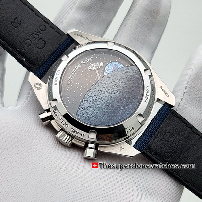 Omega Speedmaster Anniversary Series Silver Snoopy Award” 50th Anniversary 42mm Steel on Coated Nylon Fabric Strap Exact 1:1 Super Clone 3861 Swiss Movement Replica Watch