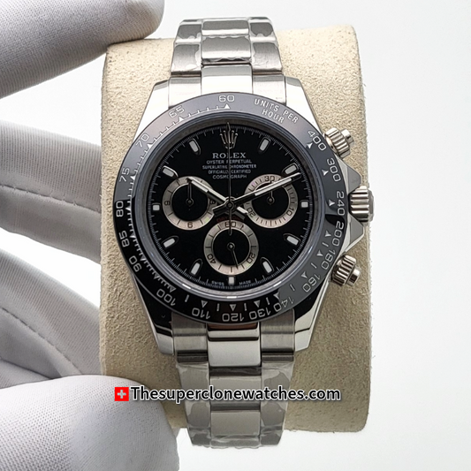 Rolex Cosmograph Daytona Panda Black Dial Exact 1:1 Super Clone 4130 Swiss Movement Replica Watch Ref-116500LN