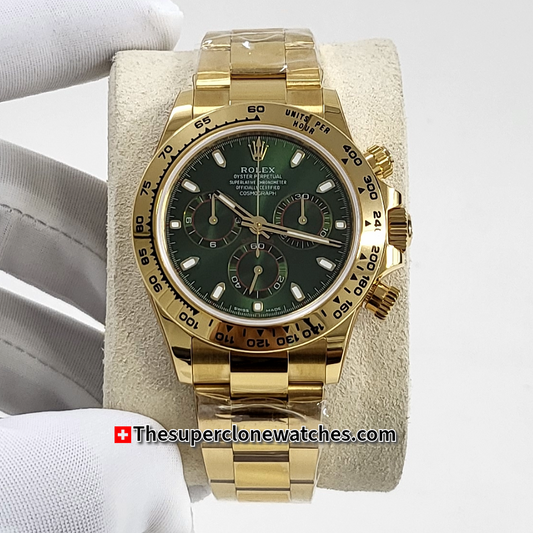 Rolex Cosmograph Daytona Yellow Gold Green Dial Exact 1:1 Super Clone 4130 Swiss Movement Replica Watch Ref-116508