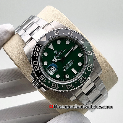 Rolex GMT Master II White Gold Left-Hand Green Ceramic Dial Exact 1:1 Super Clone ETA 3285 Swiss Movement Replica Watch Ref-126729VTNR