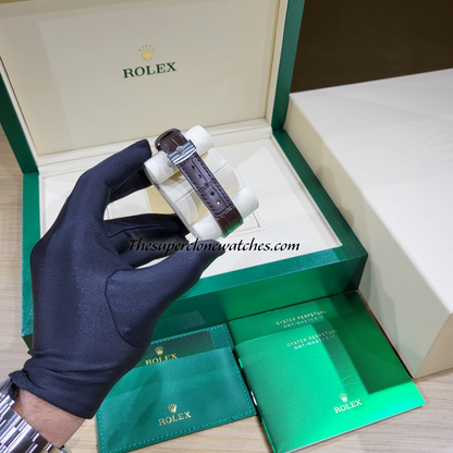 Rolex 1908 Platinum Ice Blue Dial Alligator Strap Exact 1:1 Super Clone 7140 Swiss Movement Replica Watch Ref-52506