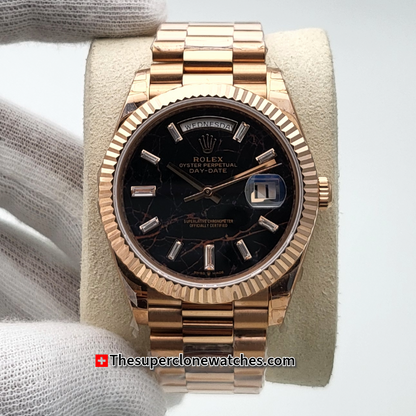 Rolex Day-Date Everose Gold Eisenkiesel with Diamonds Set Dial Exact 1:1 Super Clone 3255 Swiss Movement Replica Watch Ref-228235