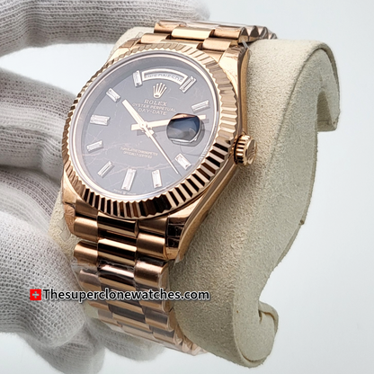 Rolex Day-Date Everose Gold Eisenkiesel with Diamonds Set Dial Exact 1:1 Super Clone 3255 Swiss Movement Replica Watch Ref-228235