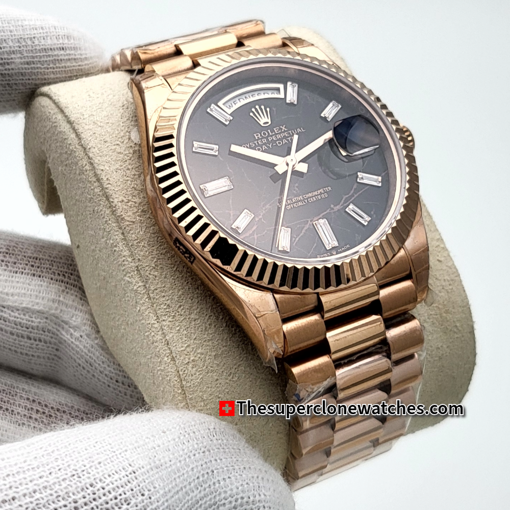 Rolex Day-Date Everose Gold Eisenkiesel with Diamonds Set Dial Exact 1:1 Super Clone 3255 Swiss Movement Replica Watch Ref-228235