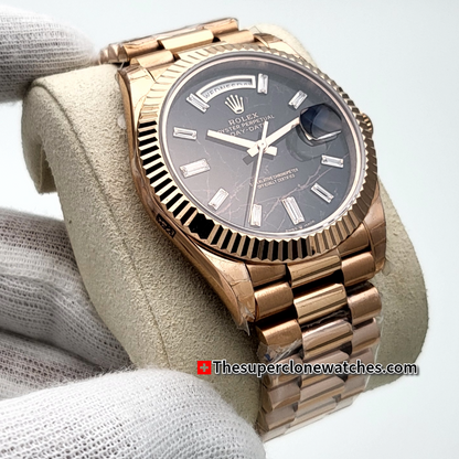 Rolex Day-Date Everose Gold Eisenkiesel with Diamonds Set Dial Exact 1:1 Super Clone 3255 Swiss Movement Replica Watch Ref-228235