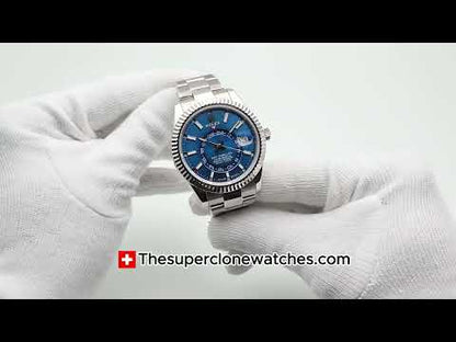 Rolex Sky-Dweller Oystersteel and White Gold Bright Blue Dial Exact 1:1 Super Clone 9002 Swiss Movement Replica Watch