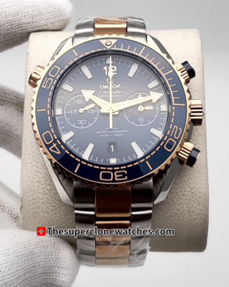 Omega Seamaster Planet Ocean 600M Chronograph Gold On Steel Blue Dial Exact 1:1 Super Clone 9900 Swiss Movement Replica Watch