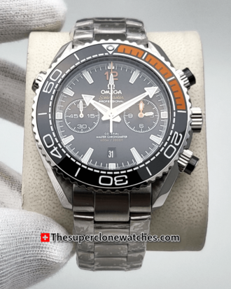 Omega Seamaster Planet Ocean 600M Chronograph Steel On Steel Black Dial Exact 1:1 Super Clone 9900 Swiss Movement Replica Watch