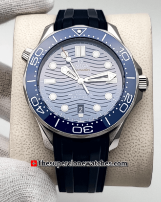 Omega Seamaster Diver 300M Steel On Rubber Strap Blue Dial Exact 11 Super Clone 8800 Swiss Movement Replica Watch