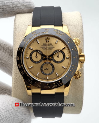 Rolex Cosmograph Daytona 18kt Yellow Gold Oysterflex Golden Dial Exact 1:1 Super Clone 4131 Swiss Movement Replica Watch Ref-126518LN