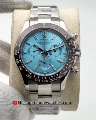 Rolex Cosmograph Daytona Platinum Ice Blue Dial With Diamond Exact 1:1 Super Clone 4130 Swiss Movement Replica Watch Ref-116506LN