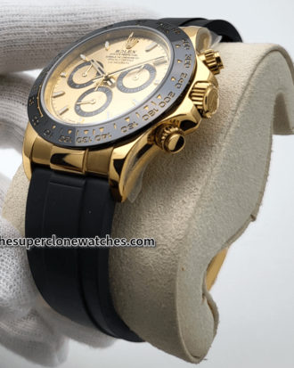 Rolex Cosmograph Daytona 18kt Yellow Gold Oysterflex Golden Dial Exact 1:1 Super Clone 4131 Swiss Movement Replica Watch Ref-126518LN