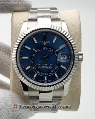 Rolex Sky-Dweller Oystersteel and White Gold Bright Blue Dial Exact 1:1 Super Clone 9002 Swiss Movement Replica Watch Ref-336934